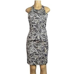 Muse Tropical Print Fitted Sleeveless T-Back Dress Ivory Brown Size 4